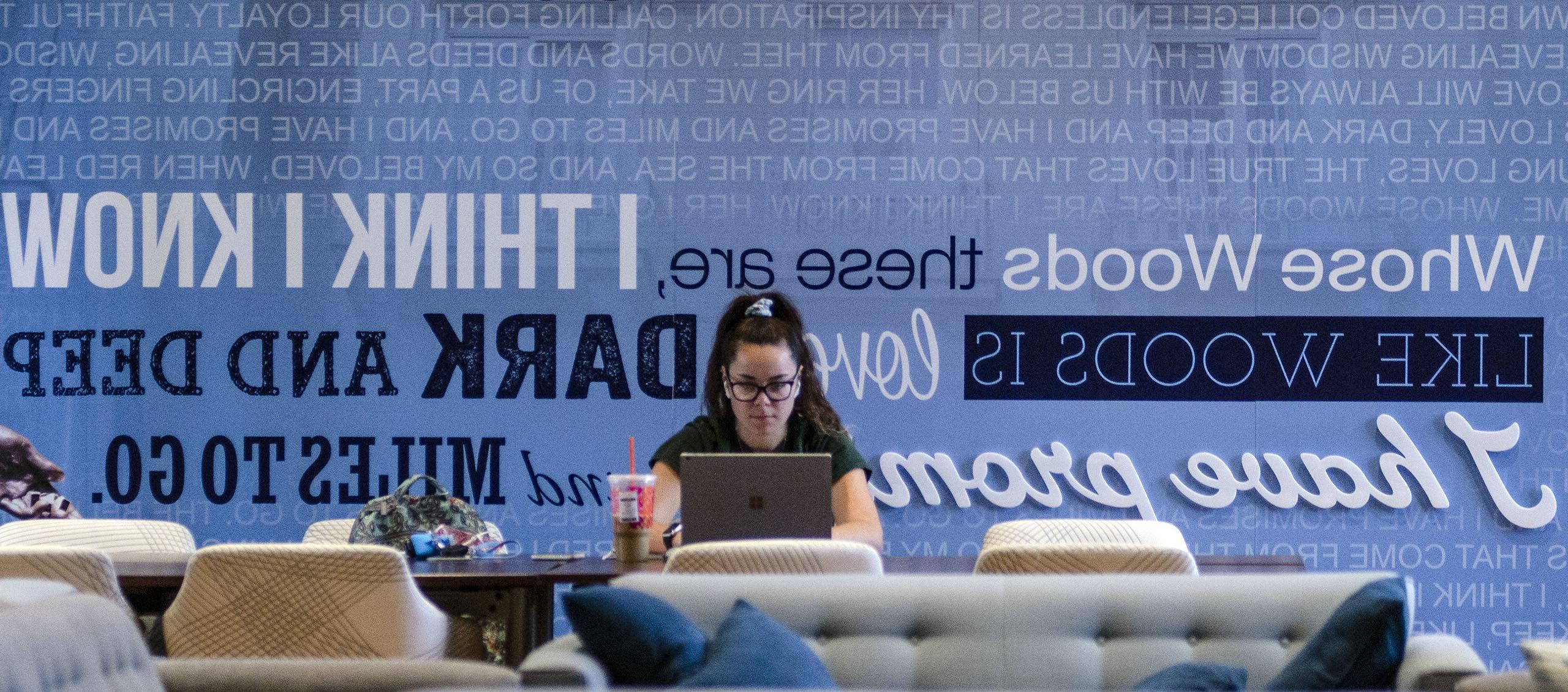 Girl studying in the SMWC student lounge